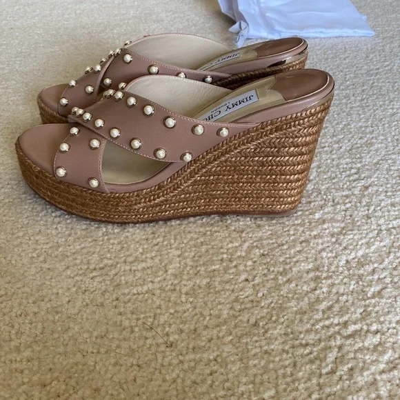 Jimmy Choo Wedge Sandal Taupe Espadrille size 37 - Picture 5 of 7